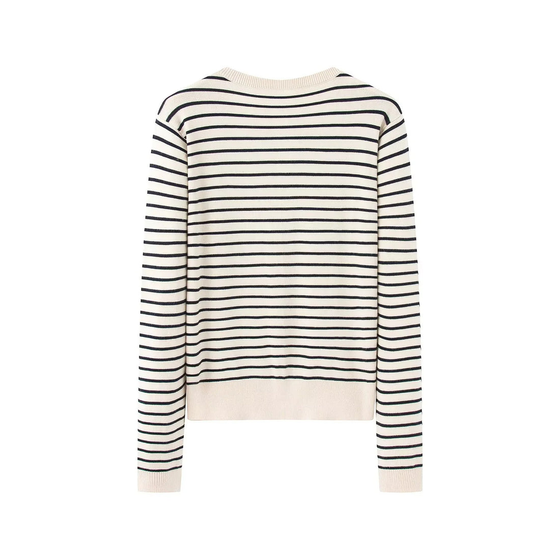 Damen gestreifte Feinstrick-Cardigan mit Rundhalsausschnitt und durchgehender Knopfleiste – Veloura