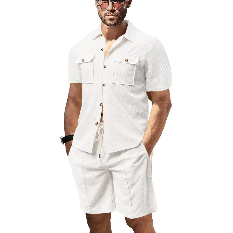 Herren modisches Kurzarmhemd- und Shorts-Set mit praktischen Taschen und atmungsaktiver Struktur Echoarchiv