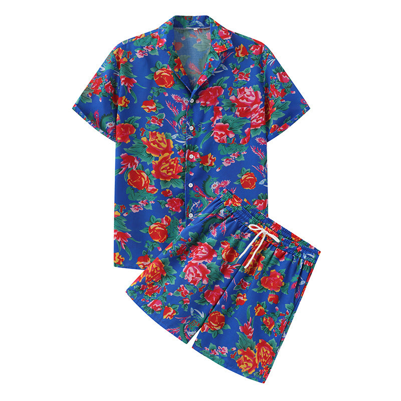 Damen Sommerliches Set mit floralem Kurzarmhemd und Shorts Echoarchiv