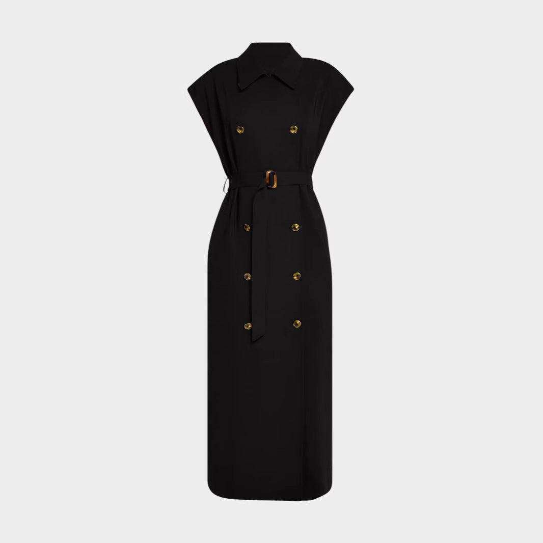 Damen Ärmelloses Doppelreiher-Midikleid mit Trench-Gürtel Echoarchiv