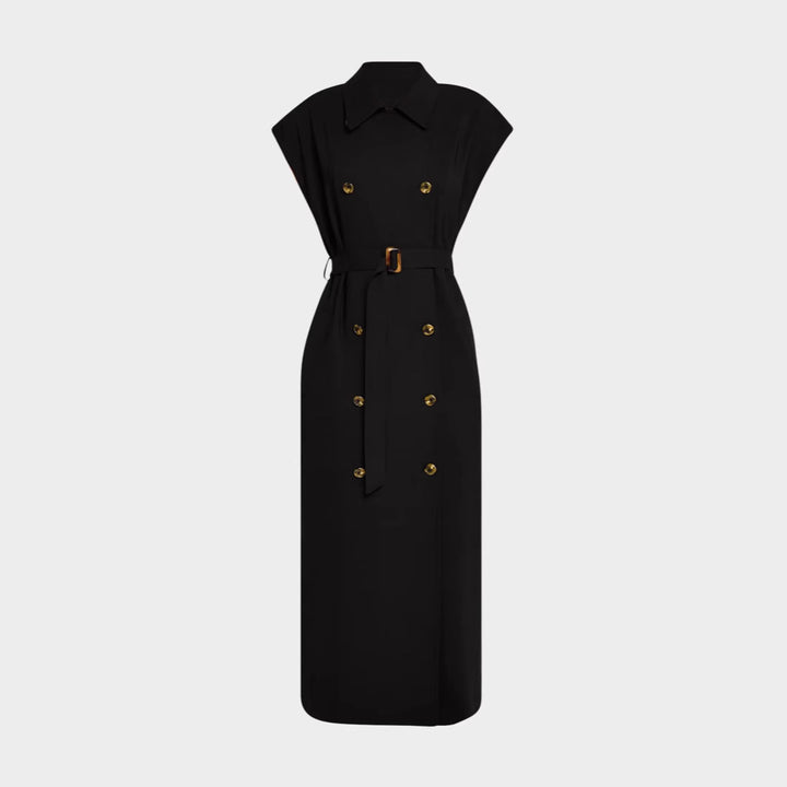 Damen Ärmelloses Doppelreiher-Midikleid mit Trench-Gürtel Echoarchiv
