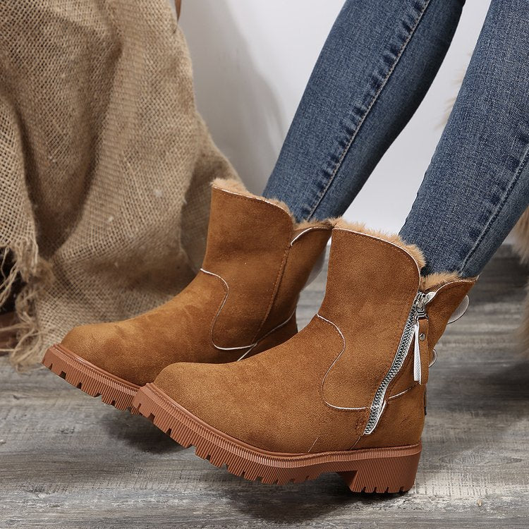 Damen  gefütterte Kurzstiefel aus Veloursoptik mit Teddy-Futter und seitlichem Reißverschluss Echo Archiv