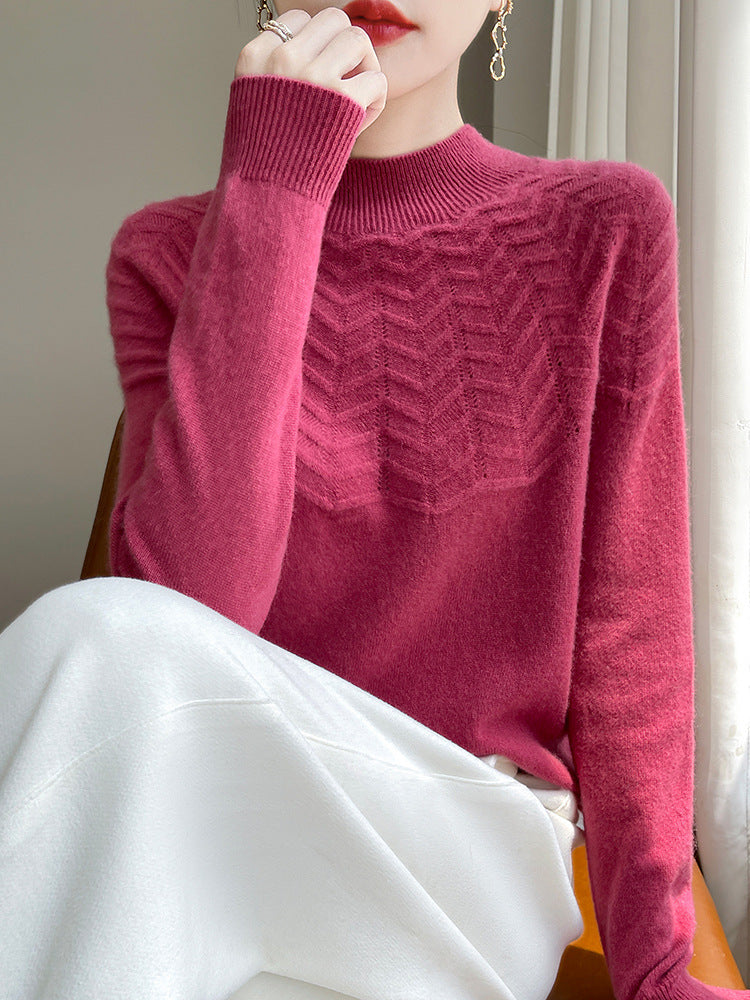 Damen Weicher Feinstrick-Mockneckpullover mit Chevron-Ajour und Kaschmirlook Echoarchiv