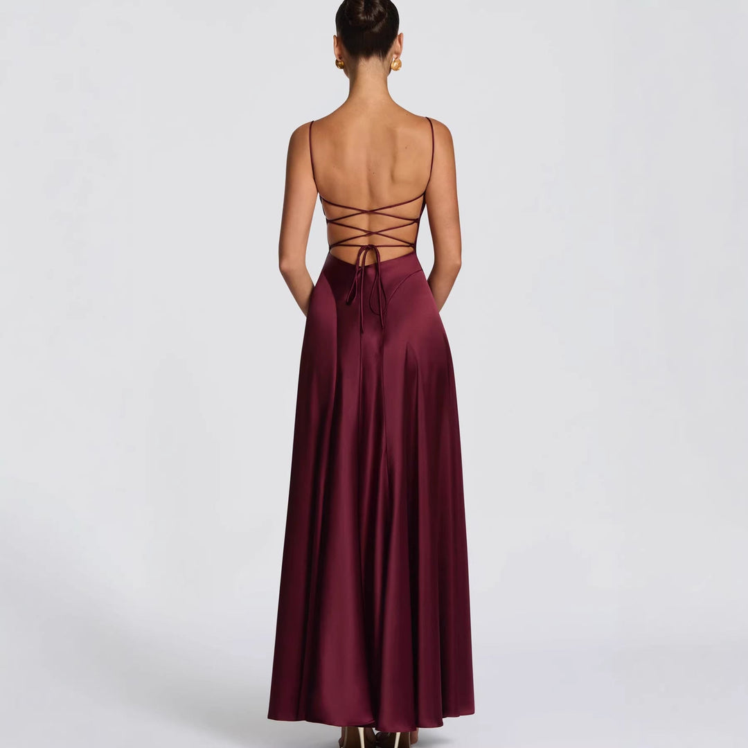 Damen Elegantes Maxikleid mit raffinierten Spaghetti-Trägern und fließendem Satin Echoarchiv