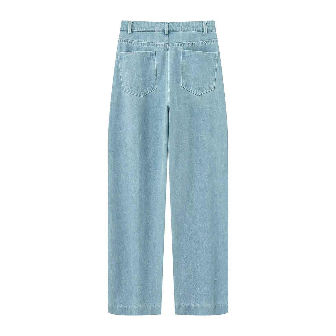 Damen hochtaillierte weite Jeanshose mit geradem Bein und klassischem Taschen-Design – Dénora