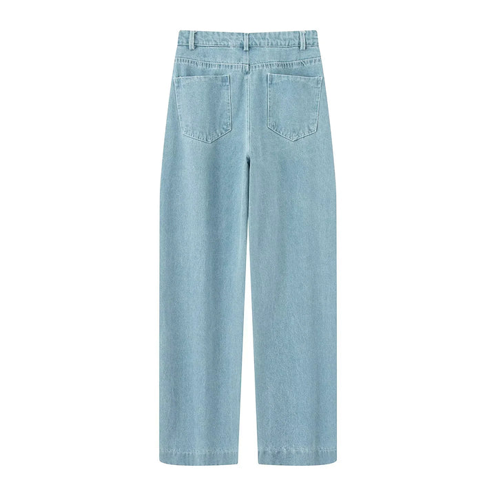 Damen hochtaillierte weite Jeanshose mit geradem Bein und klassischem Taschen-Design – Dénora