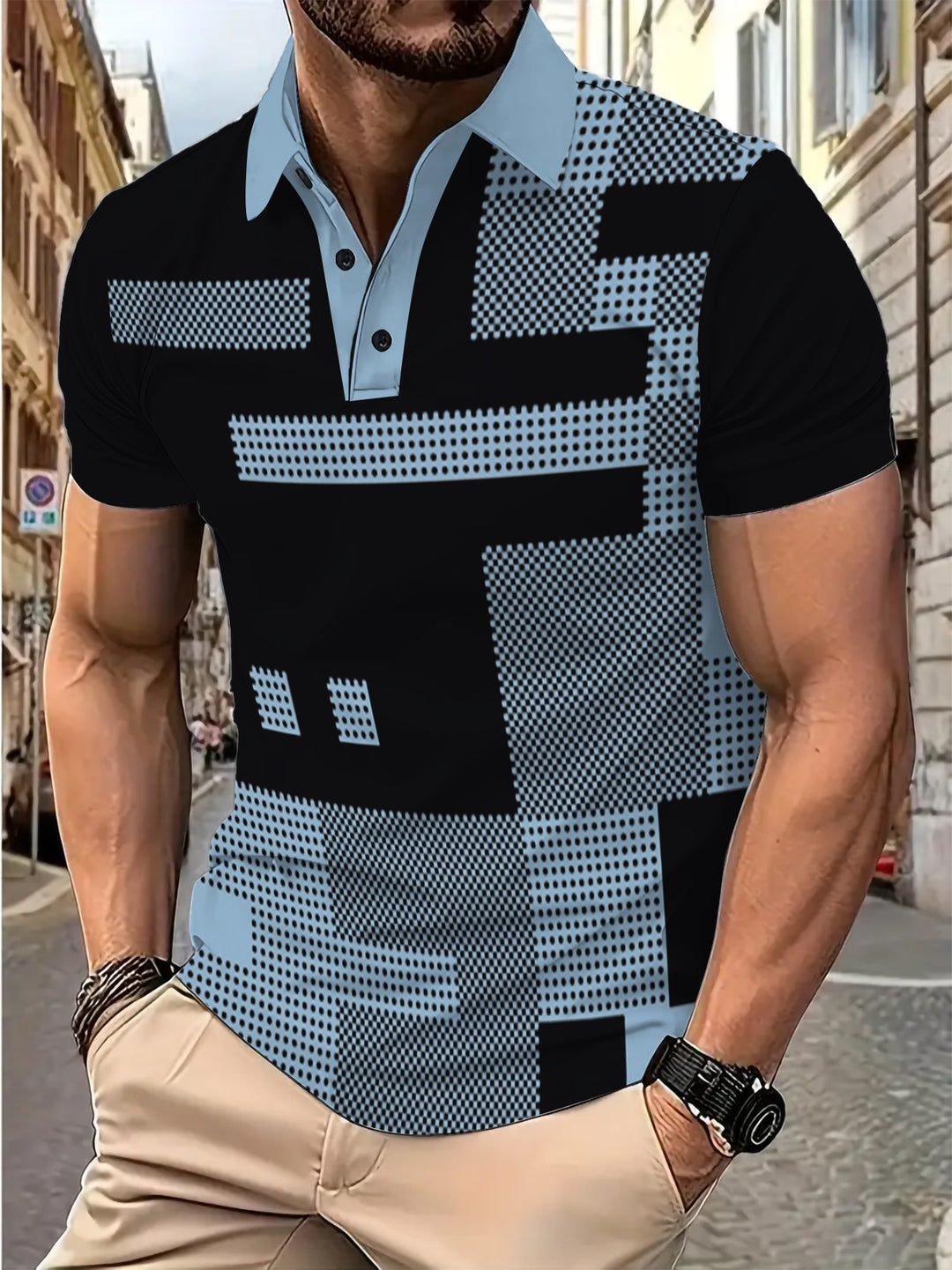 Herren Poloshirt mit modernem grafischen Design und atmungsaktiver Materialstruktur Echoarchiv