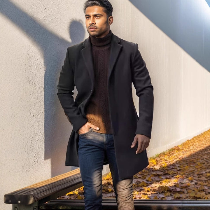Herren nan midilanger Wollmix Mantel mit schlanker Silhouette und eleganter Knopfreihe Echo Archiv