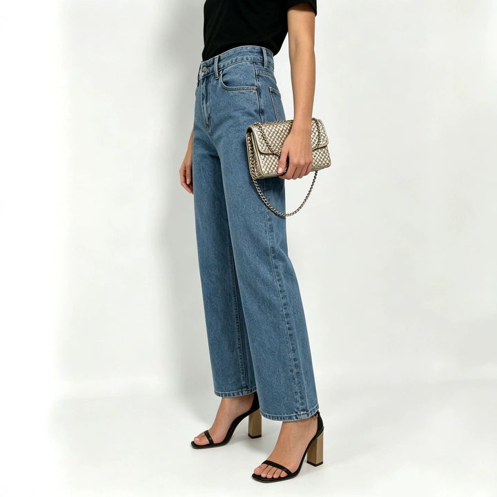 Damen nan hochgeschnittene Straight-Leg-Jeans mit geradem Bein und dezenter Vintage-Waschung Echo Archiv