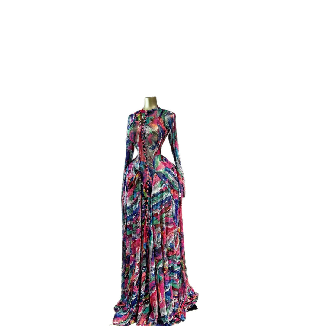 Damen Elegantes Maxikleid mit strukturiertem grafischem Design Echo Archiv