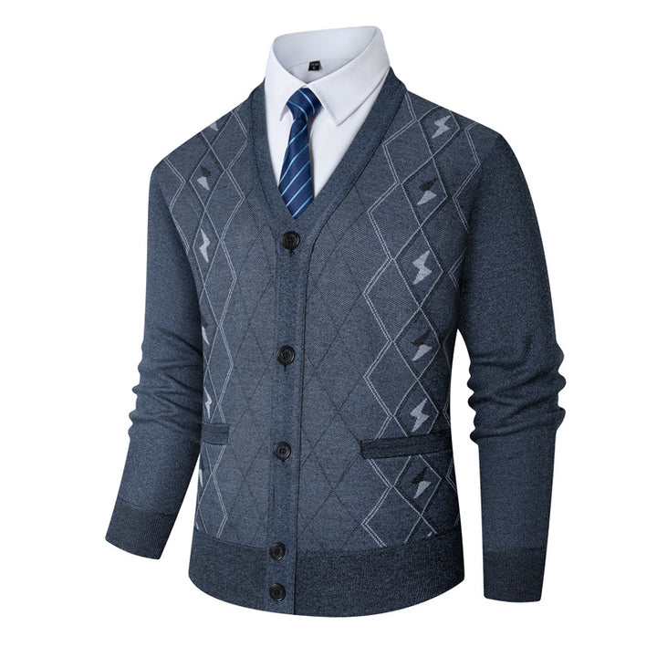 Herren Strickjacke mit modernem Rautenmuster und stilvollen Knöpfen Echoarchiv