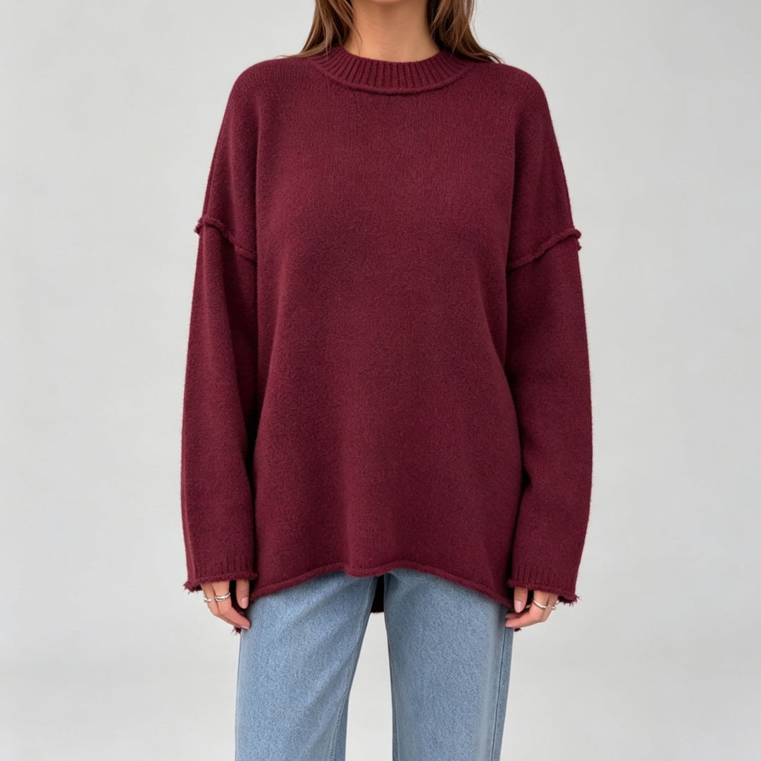Damen Oversize-Boxy-Pullover mit kurzem Stehkragen und dekorativer Kantennaht – Mavelle