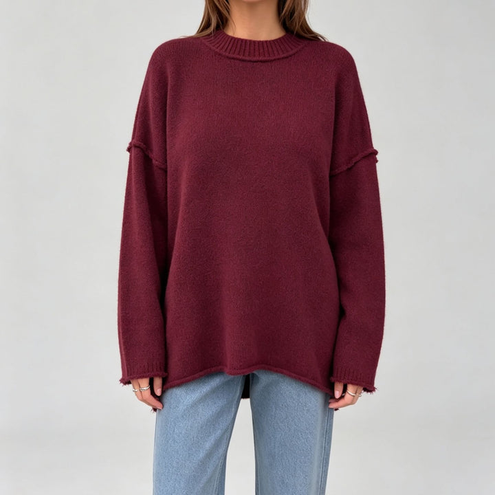 Damen Oversize-Boxy-Pullover mit kurzem Stehkragen und dekorativer Kantennaht – Mavelle