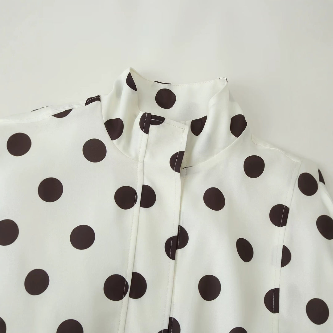 Damen Gepunktete Windbreaker-Blousonjacke mit Stehkragen, verdecktem Reißverschluss und Kordelzugsaum Echo Archiv