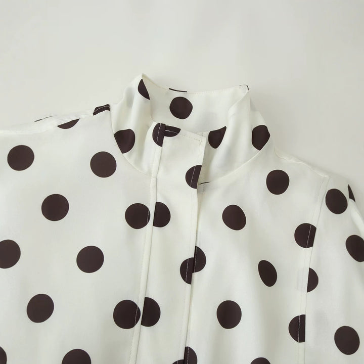 Damen Gepunktete Windbreaker-Blousonjacke mit Stehkragen, verdecktem Reißverschluss und Kordelzugsaum Echo Archiv
