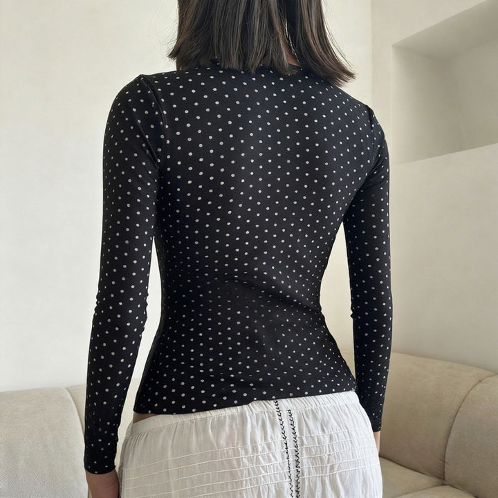 Damen nan taillierte Wickelbluse mit Polka‑Dot Muster, tiefem V‑Ausschnitt und breitem Taillenband Echo Archiv