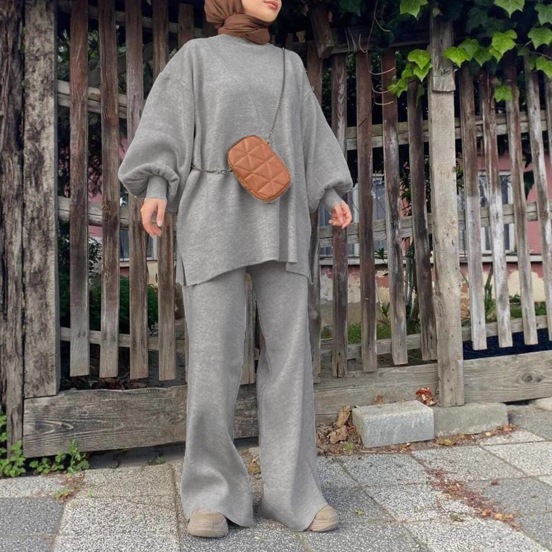 Damen Oversize-Strickset mit Ballonärmeln & weitem Palazzo-Hosenbein Echoarchiv