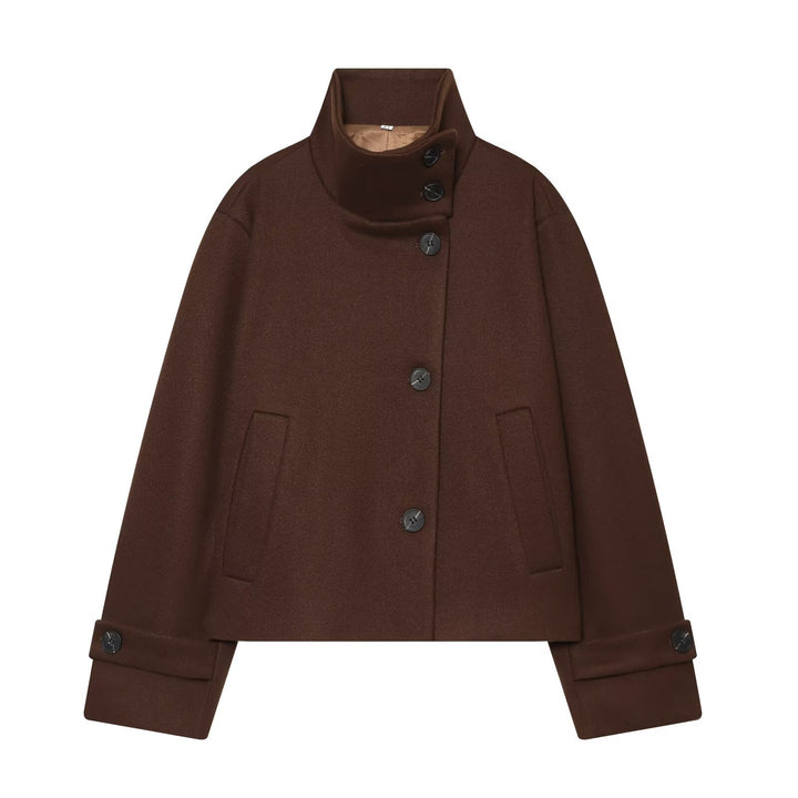 Damen Cropped Wollblouson‑Mantel mit hohem Stehkragen und Knopfblende Echo Archiv