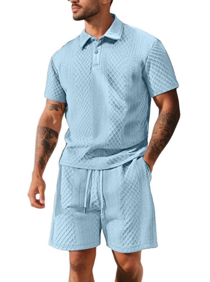 Herren nan strukturiertes Poloshirt- und Bermudashorts-Set aus gesteppter Baumwollmischung Echo Archiv