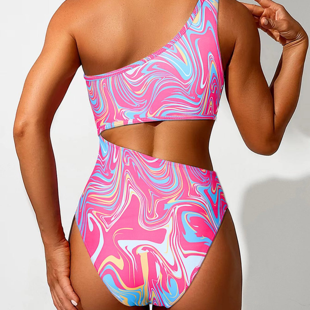 Damen Hochgeschnittenes Bikini-Set mit asymmetrischem Oberteil und kreativem Druck Echo Archiv
