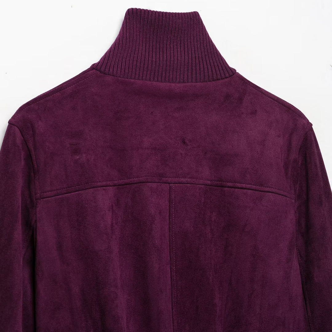 Damen Cropped Veloursjacke im Bomberstil mit hohem Rippkragen und Taillenbündchen Echoarchiv