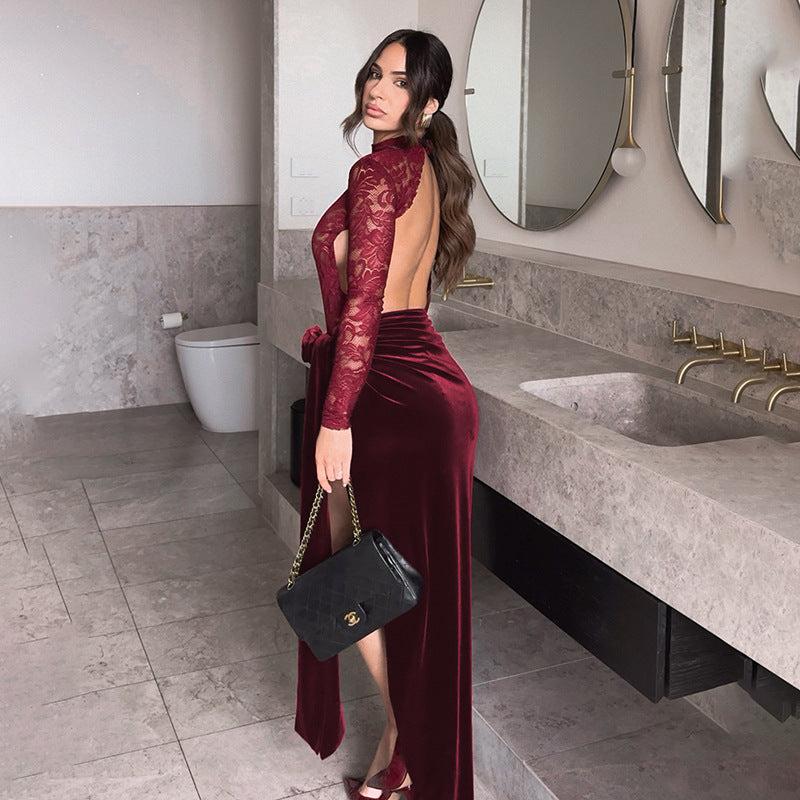 Damen Elegantes Maxi-Kleid mit Spitze und raffiniertem Taillengürtel Echo Archiv