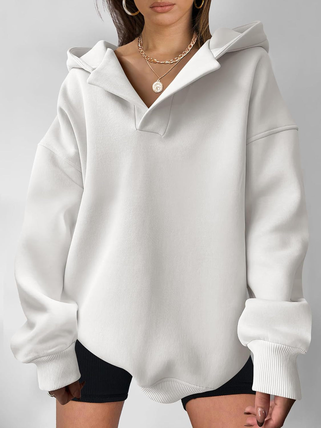Damen Oversized Kapuzenpullover mit halbem Reißverschluss Echoarchiv