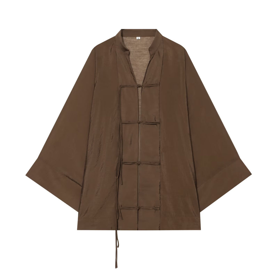 Damen Oversize-Kimonojacke mit Zierknoten und langen Quastenbändern Echo Archiv