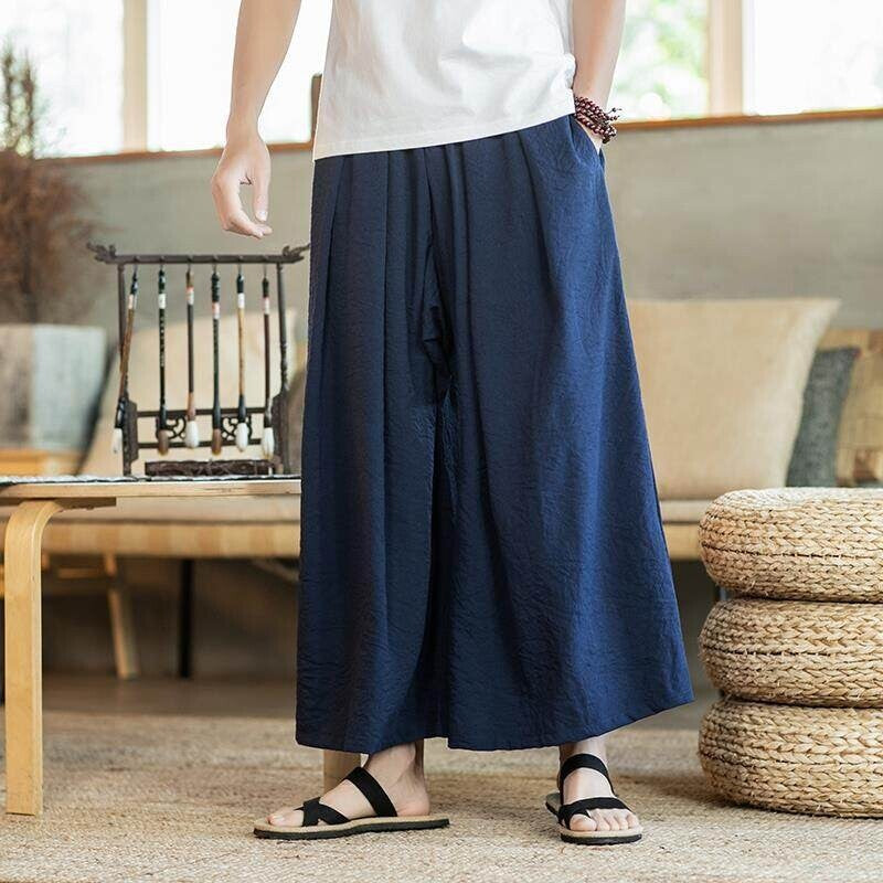 Herren Weit geschnittene Baumwollhose mit elastischem Bund und seitlichen Taschen Echoarchiv