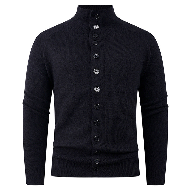 Herren Strickjacke mit modernem Stehkragen und Knopfverschluss Echoarchiv