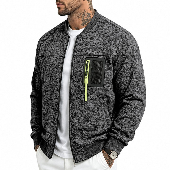 Herren Strick-Bomberjacke mit funktionaler Brusttasche und Reißverschluss – Brevano