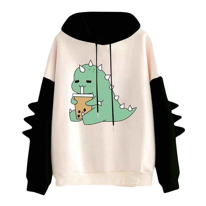Damen Kapuzenpullover mit niedlichem Dinosaurier-Print und dreidimensionalen Ärmeldetails – Auréline