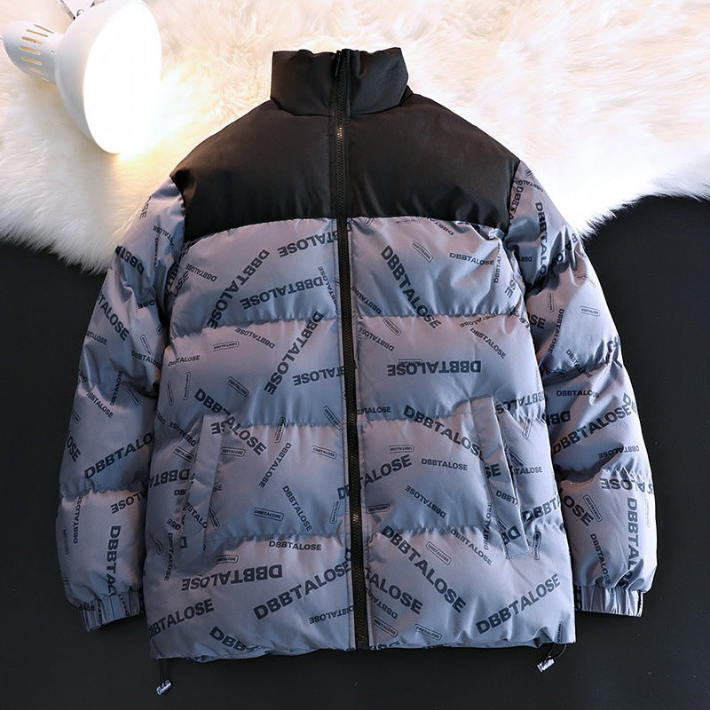 Unisex Gepolsterte Steppjacke mit Allover‑Logoprint, hohem Stehkragen & verstellbarem Saum Echo Archiv