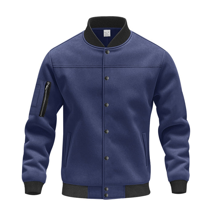 Herren Varsity-Bomberjacke mit Druckknopfverschluss, Ärmeltasche und gerippten Bündchen – Brevano