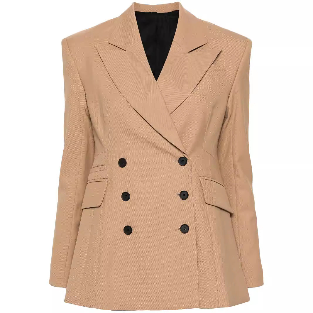 Damen Zweiteiliges tailliertes Doppelreihiges Blazer‑Hosenanzug mit ausgestellter Palazzohose Echoarchiv