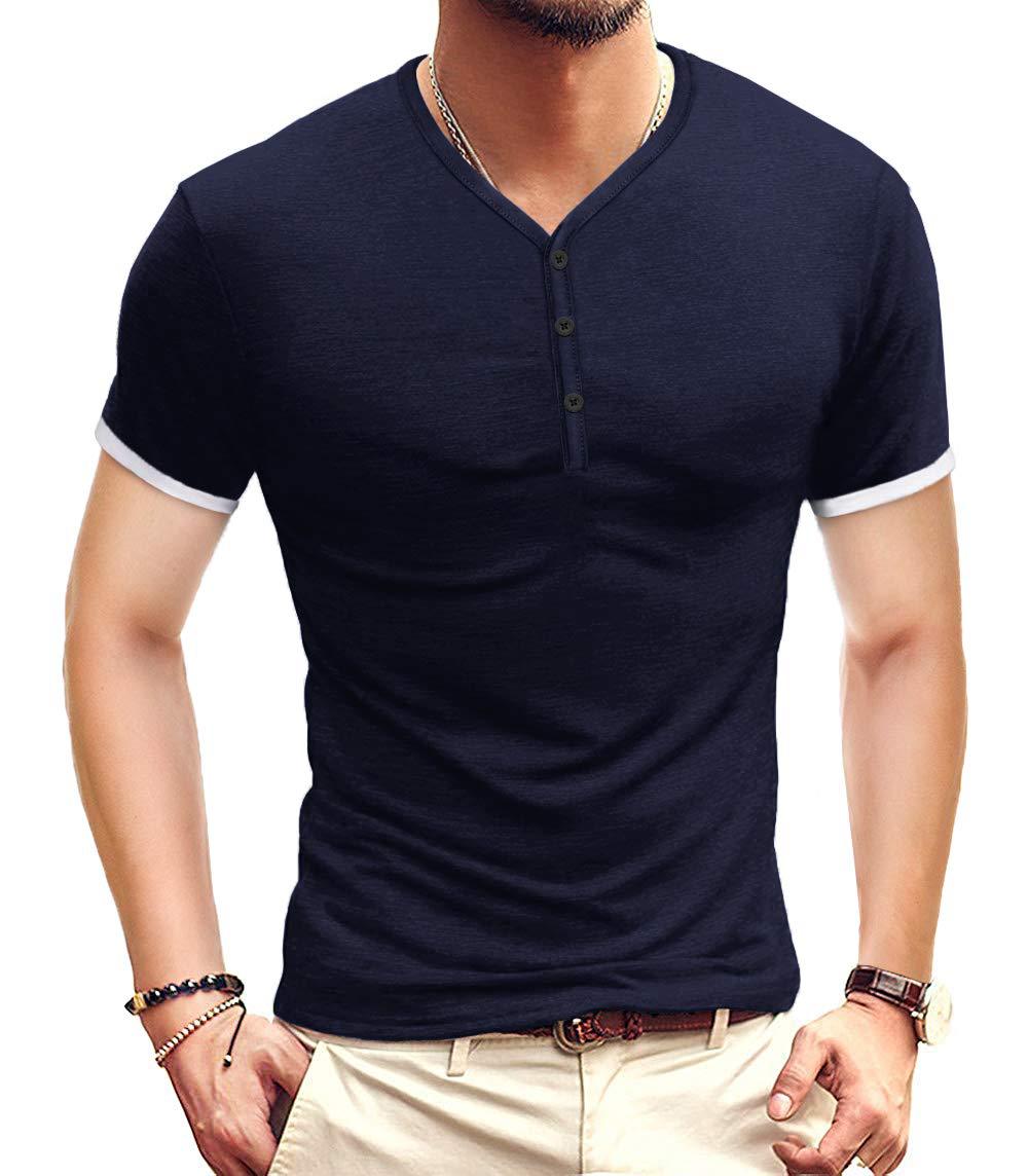Herren Kurzarm-Henley-Shirt mit kontrastierenden Akzenten Echoarchiv