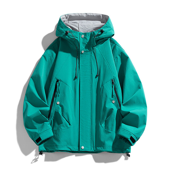Unisex leichte winddichte Outdoor-Jacke mit Kapuze, wasserabweisende Außenschale und verstellbarem Saum – Taviero