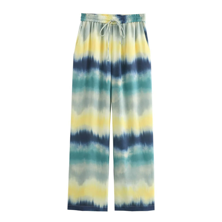 Damen Weite Palazzo-Loungehose mit Elastikbund, Tunnelzug und Aquarell‑Print Echo Archiv