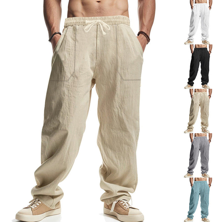 Herren lässige Leinenhose mit seitlichen Taschen und elastischem Bund Echoarchiv