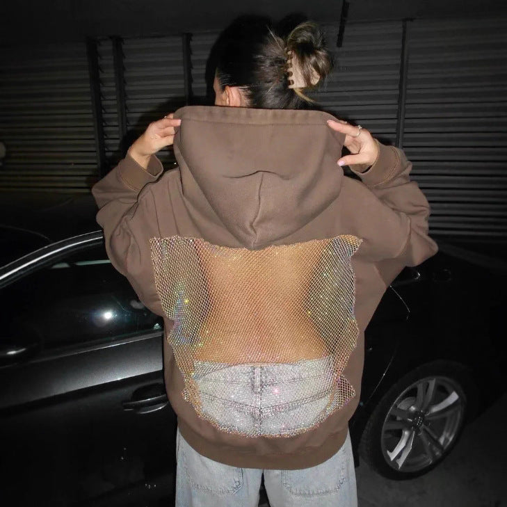 Damen nan Kapuzensweatshirt mit transparenter bestickter Rückenpartie Echo Archiv