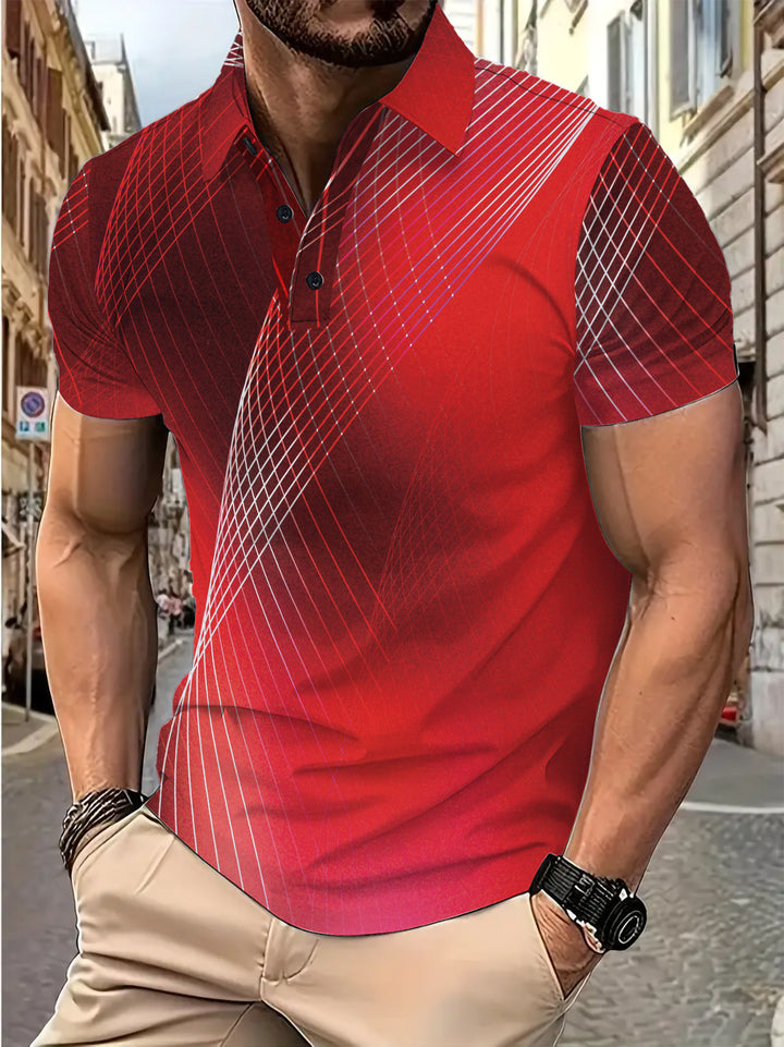 Herren Poloshirt mit dynamischem geometrischem Design und atmungsaktiver Textur Echoarchiv