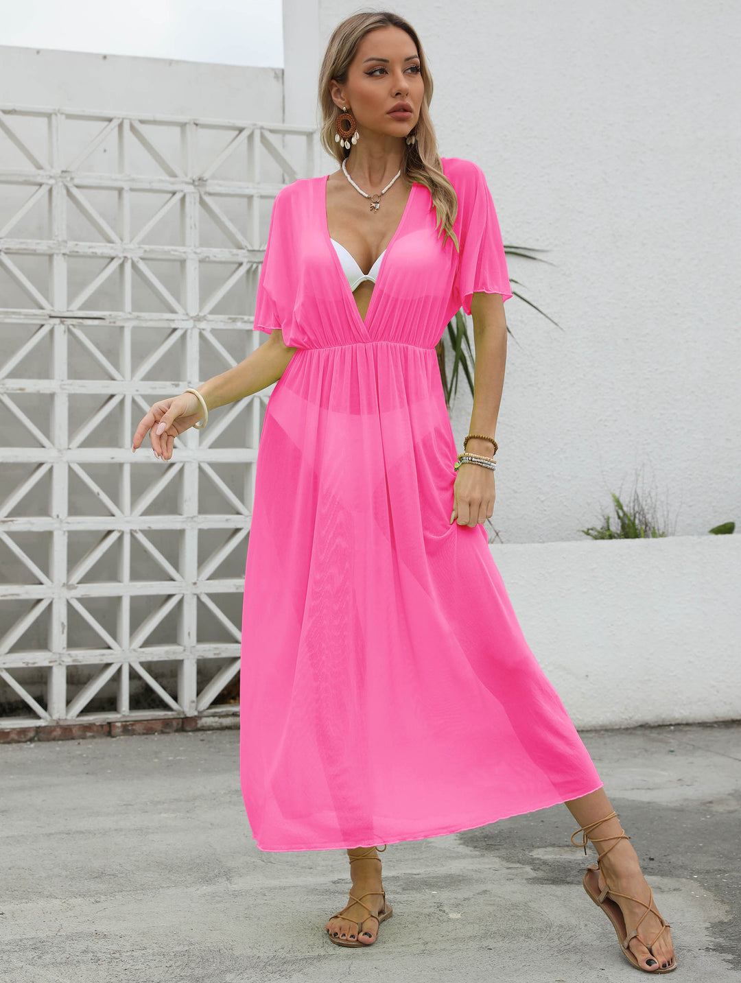 Damen elegantes Maxi-Kleid mit tiefem V-Ausschnitt und fließendem Rock Echo Archiv