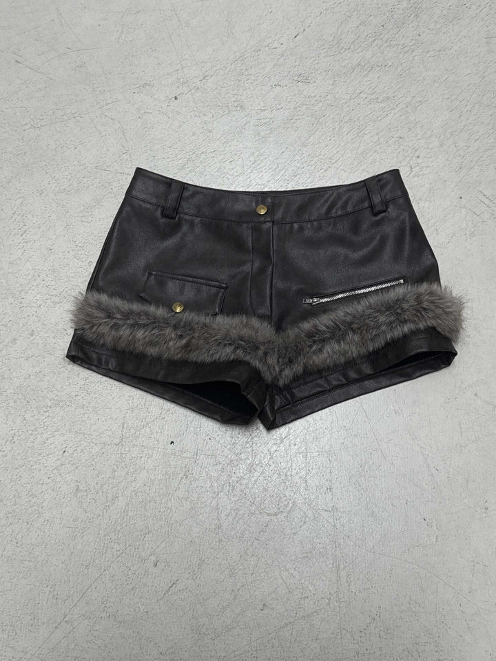 Damen Leder-Shorts mit Kunstfellbesatz Echo Archiv