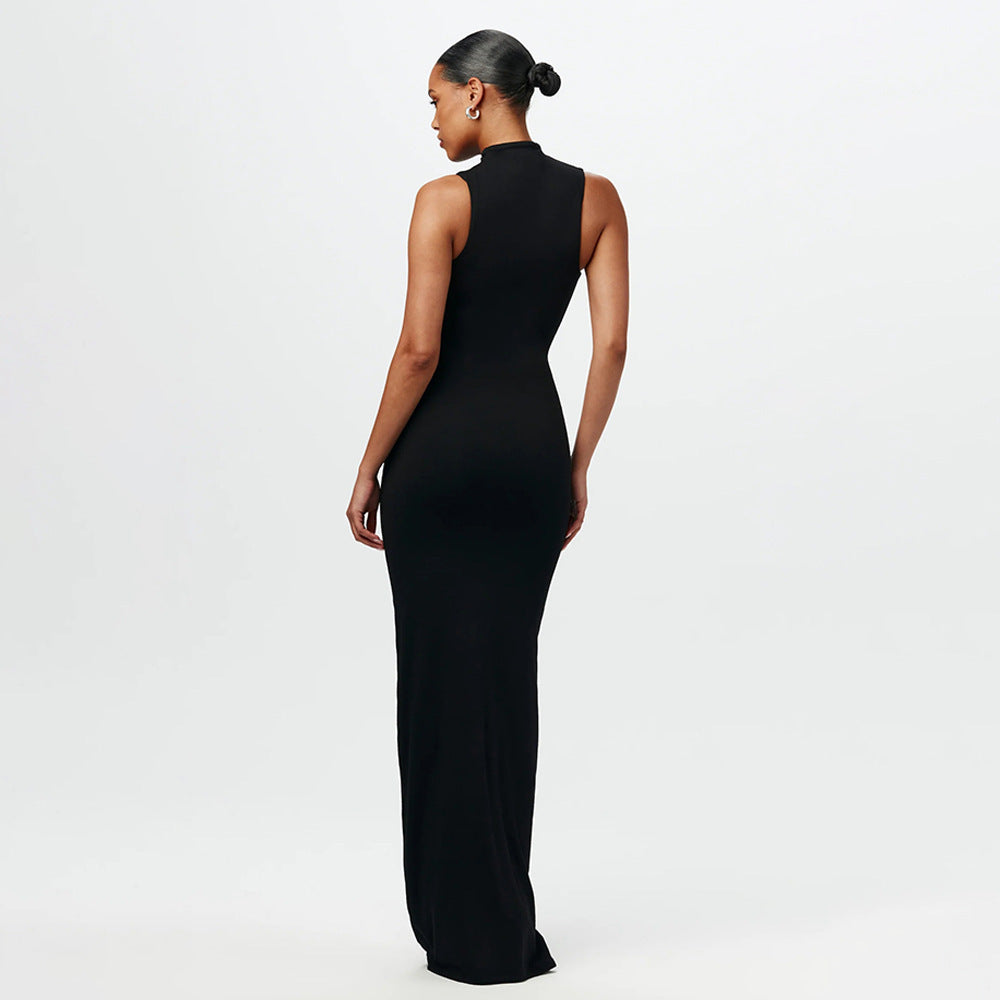 Damen Elegantes Maxikleid mit hochgeschlossenem Kragen und Drapierung Echo Archiv
