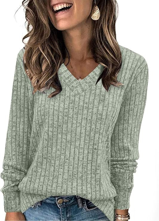 Damen Gerippter V‑Ausschnitt Feinstrickpullover mit lässiger Oversize-Passform Echo Archiv