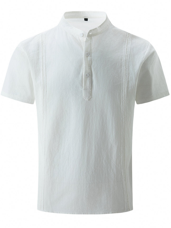 Herren Elegantes Kurzarmhemd mit modernem Stehkragen und feiner Knopfdetails Echoarchiv
