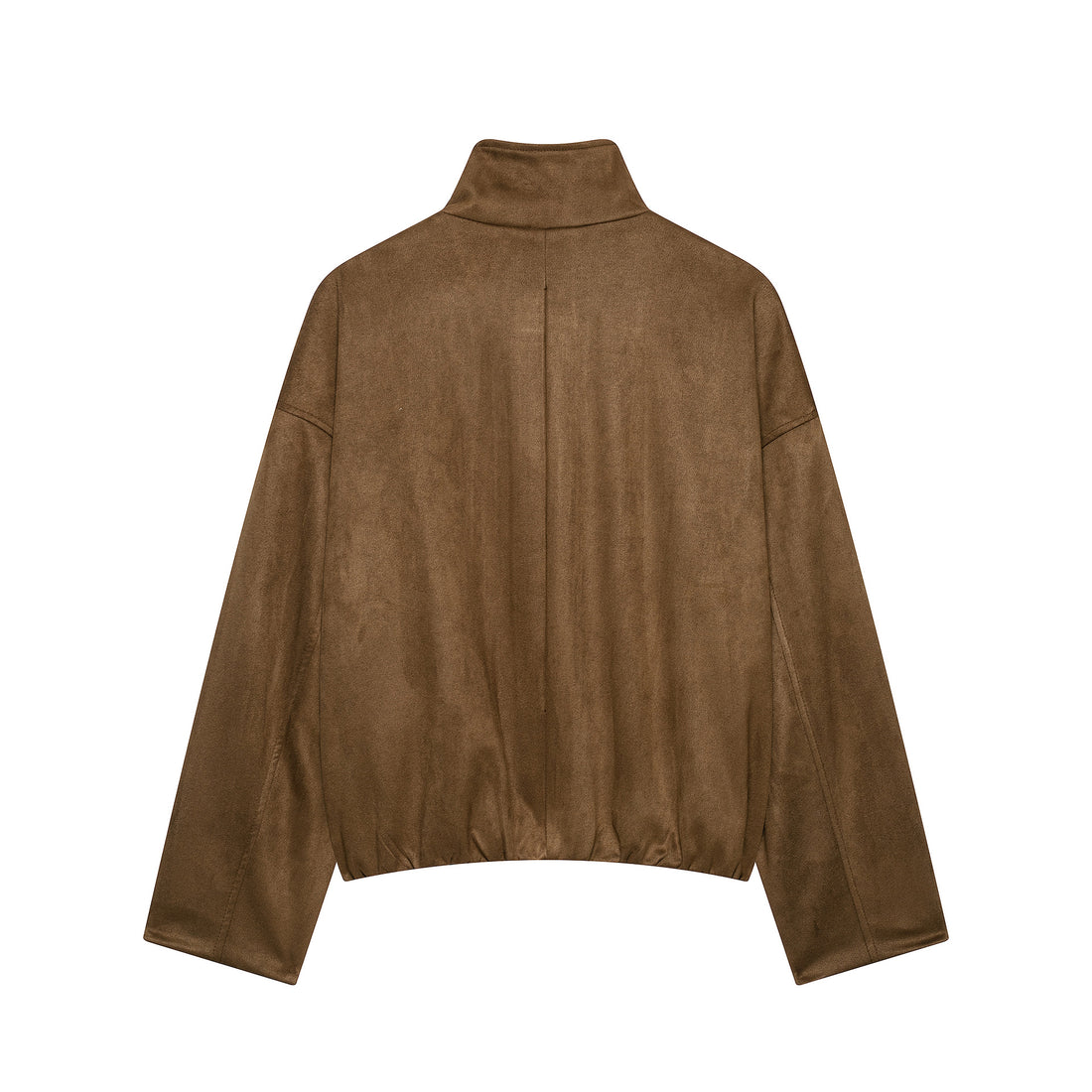 Damen Kurze Wildlederoptik-Fieldjacke mit Stehkragen, Pattentaschen und Schulterklappen Echoarchiv