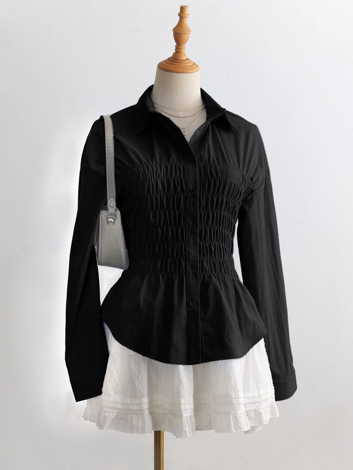 Damen nan taillierte Hemdbluse mit geraffter Brustpartie und Schößchen Echo Archiv