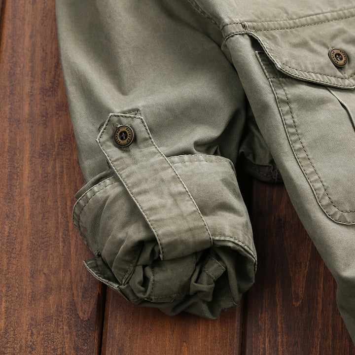 Herren Robust geschnittenes Canvas-Übergangshemd mit Pattentaschen und Utility-Details Echo Archiv