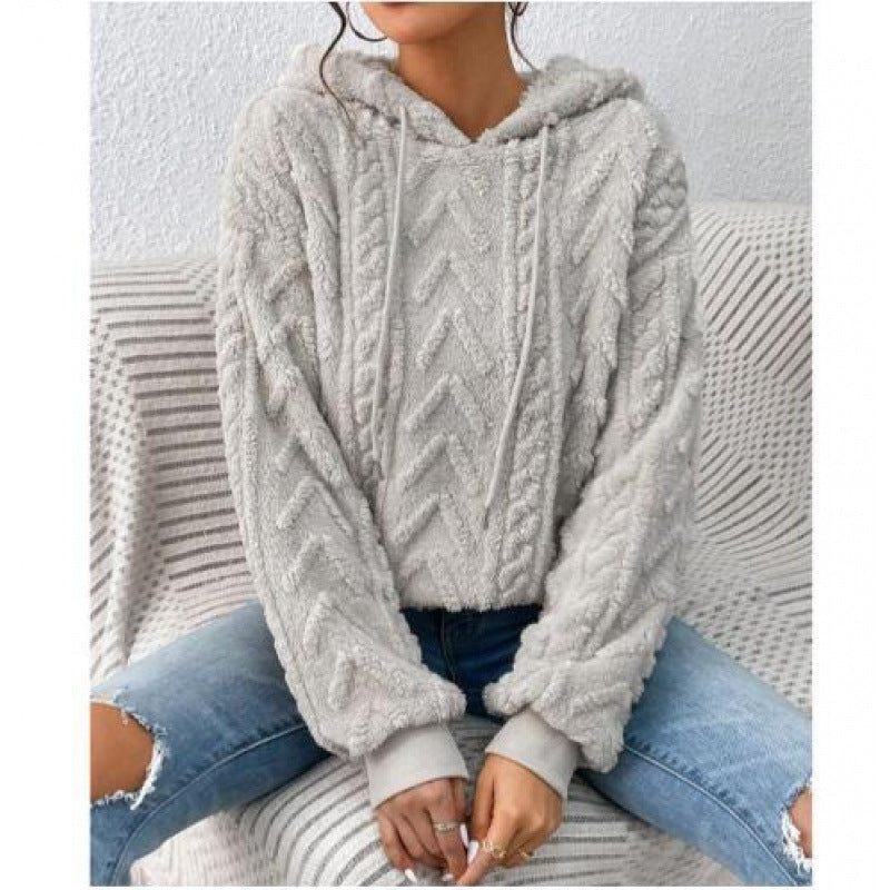 Damen Flauschiger Kapuzenpullover im Zopfmuster mit Oversize-Schnitt Echo Archiv